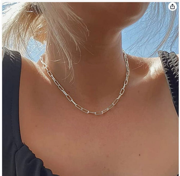 1pc 925 Sterling Silver Paperclip Cable Link Chain Necklace, 3mm, Thick Strong, Length Selections: 18/20/22/24/26 inch