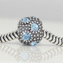 1pc 925 Sterling Silver March Birthstone Bead Charm, Blue Aquamarine Cubic Zirconia CZ, 10.3x9mm, Hole ID 4.5mm, EC1-M3
