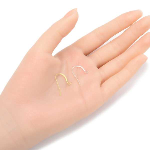 20pcs 925 Sterling Silver Flat Fish Earring Hooks, 18mm Long, Wire Gauge Selections: 0.6mm/0.7mm/0.8mm