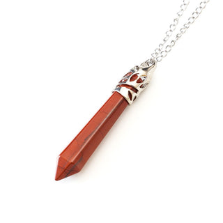 1pc Natural Red Jasper Hexagonal Pile Gemstone Pendant Necklace, 18 Inch Surgical Stainless Steel Chain, GGP-B7