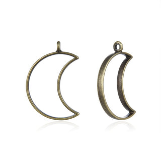 20pcs Open Back Waxing Moon Bezel Blanks, Pendant Base, Large Resin Mold, Tarnish Resistant Antique Bronze, 38x26mm, CF287-2