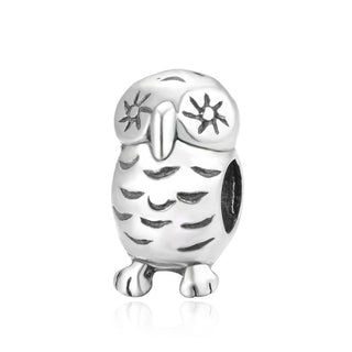 Cute Real Solid Sterling Silver Owl Charm Bead, Compatible with Pandora All Other Charm Bracelets