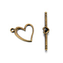 Adabele 20 Sets Heart Shape Toggle Clasp, T-Bar Jewelry Closure, 14.5mm (0.57 Inch), Tarnish Resistant Antique Bronze, MC-AF57