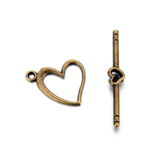 Adabele 20 Sets Heart Shape Toggle Clasp, T-Bar Jewelry Closure, 14.5mm (0.57 Inch), Tarnish Resistant Antique Bronze, MC-AF57