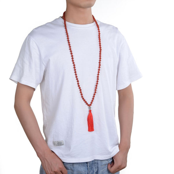 Adabele Premium 108 Mala Bead Tassel Necklace, 8mm Natural Red Carnelian Agate Gemstone, Buddhist Japa Prayer Beaded Jewelry RGN14