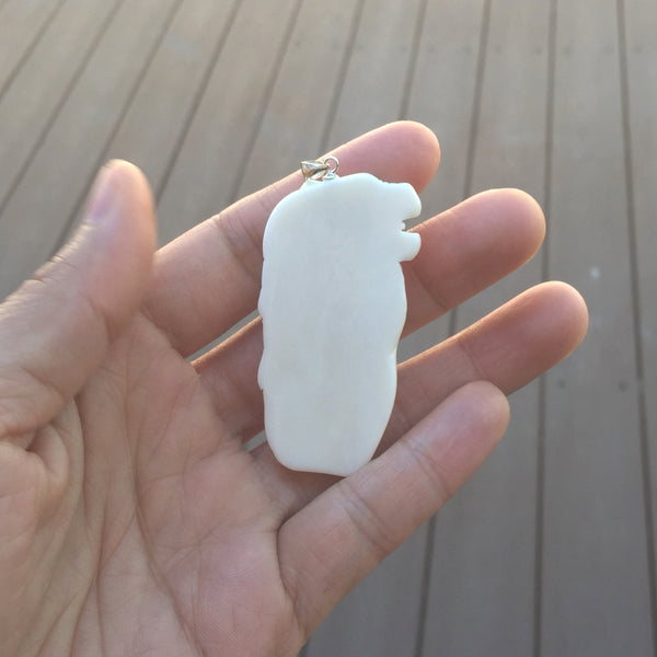 1pc Beautiful Dragon Hero Hand Carved White Buffalo Bone Drop Pendant, Symbol of Strength Prosperity Pendant, with Sterling Silver Bail, 2 Inch, BP-62