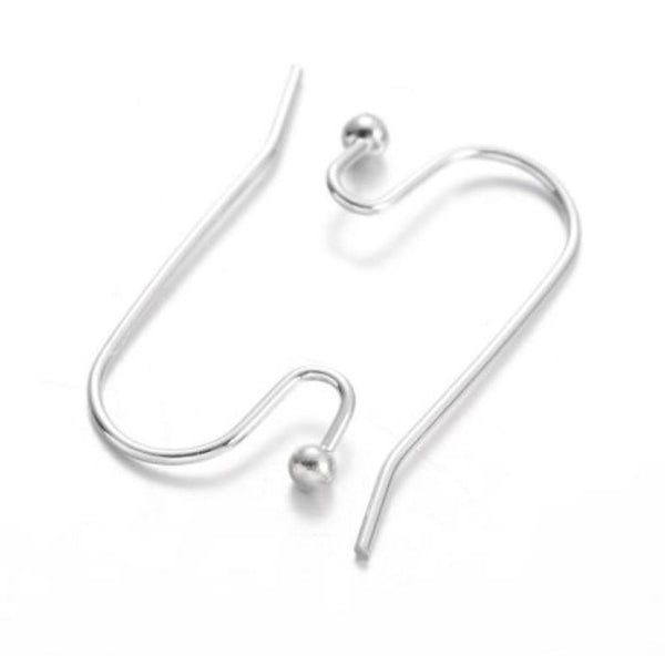 100pcs Ball End Fish Earring Hooks, Sterling Silver Plated Brass, 0.75mm/21 Gauge, 20mm Long CF206-S