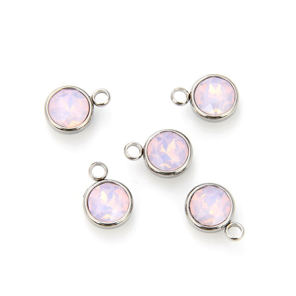 10pcs Grade A October Pink Opal Birthstone Charm Drops, Stainless Steel, Tarnish Resistant, 10mm, CCP30-10