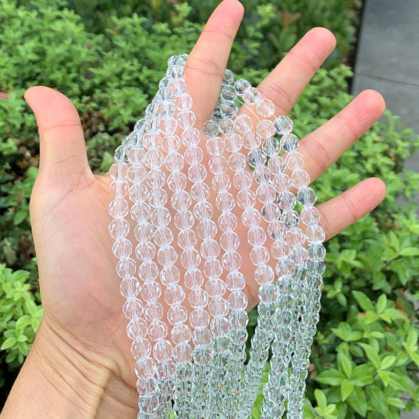 140pcs Creative Club Faceted Round Crystal Glass Beads, Crystal Clear, 8mm, Hole ID 1mm, CC2R801