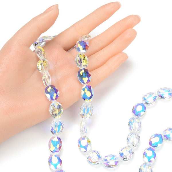 50pcs Creative Club Faceted Flat Oval Crystal Beads, Crystal AB, 16x12mm/Large, Hole ID 1.1mm, CCO-2