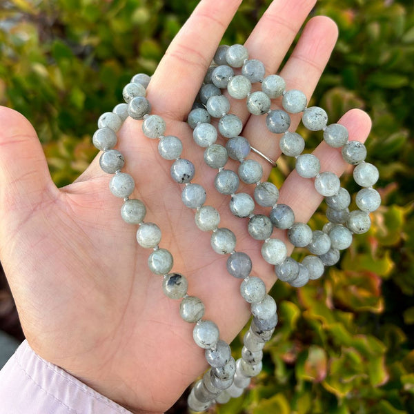 Adabele Premium 108 Mala Bead Tassel Necklace, 8mm Natural Grade A Labradorite Gemstone, Buddhist Japa Prayer Beaded Jewelry RGN2