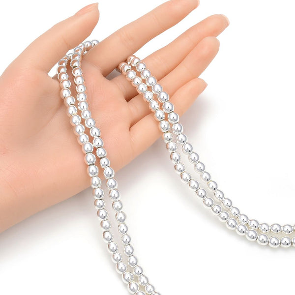 Grade A Natural Hematite Gemstone Large Hole Round Beads, Silver Plated, 15 Inch/1 Strand, 6mm, Hole ID 2.4mm, GFC-M6