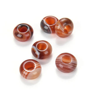 10pcs Natural Banded Red Agate Gemstone Donut Rondelle Beads,14x8mm, Hole ID 5.6mm, GW-A15