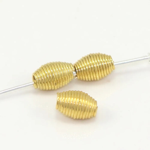 100pcs Oval Bicone Wire Coil Spring Beads, 18K Yellow Gold Plated Brass, 8x5mm, Hole ID 1.3mm, CF111-G