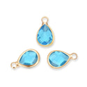 10pcs Grade A March Aquamarine Blue Teardrop Birthstone Charm Drop, 18K Yellow Gold Plated Brass, Size Selections: 11x7mm, 14x8mm, 16x9mm