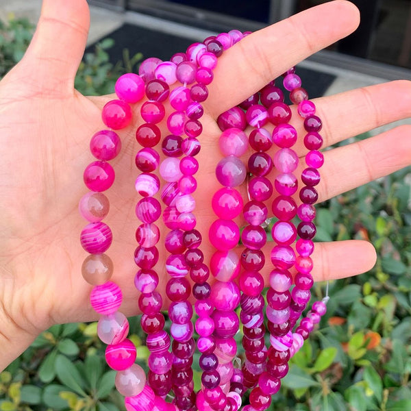 AAA Natural Banded Fuchsia Red Agate Gemstone Round Beads, 15 Inch/1 Strand, Size Selections: 4mm/6mm/8mm/10mm