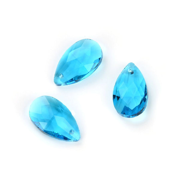 20pcs Creative Club Faceted Crystal Glass Pear Chandelier Pendant Drops, March Aquamarine Blue Birthstone, 22x13mm Large, Hole ID 1mm, CCE-10