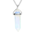 1pc Lab Created White Opal Gemstone Pendant Necklace, 18 Inch Surgical Stainless Steel Chain, GGP-C7