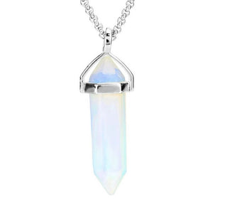 1pc Lab Created White Opal Gemstone Pendant Necklace, 18 Inch Surgical Stainless Steel Chain, GGP-C7