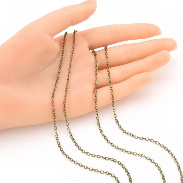 33 Feet Oval Ring Rolo Cable Chain Link, Unfinished,  Antique Bronze Plated Copper, Chain Width Selections: 2.5mm/3mm/3.3mm