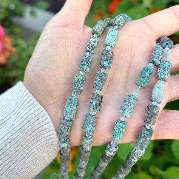 Natural Matt African Turquoise Gemstone Faceted Tube Beads, 13x7mm, Hole ID 1mm, 15 Inch/1 Strand, GZ8-12