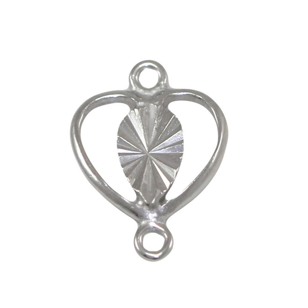 4pcs 925 Sterling Silver Diamond Cut Heart Pattern Earring Jewelry Connectors, Tarnish Resistant Rhodium Plated,13x4mm, SS35