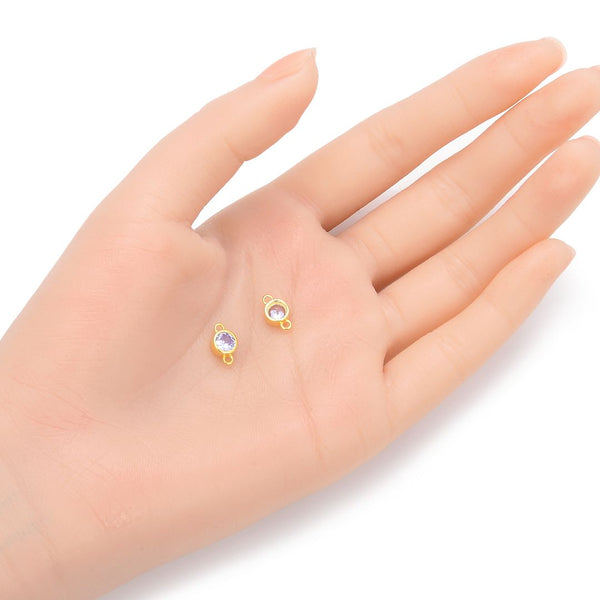 2pcs 925 Sterling Silver 6mm June Birthstone Links, Real 18K Yellow Gold Plated, Alexandrite Cubic Zirconia Gemstone Connector, SXP9-6