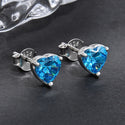 1 Pair 925 Sterling Silver December Love Heart Birthstone Stud Earrings, 6mm/0.84 Carat Cubic Zirconia CZ Blue Zircon Stone, SSE79-12