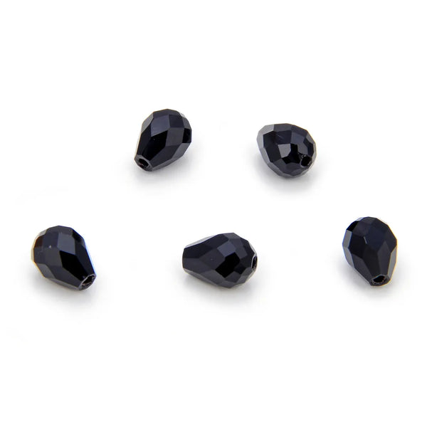 24pcs Adabele Austrian Faceted Teardrop Crystal Beads #5500, Jet Black, 8mm x 6mm, Hole ID 1mm, SST-823