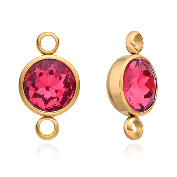 10pcs Grade A July Ruby Birthstone Links, 18K Yellow Gold Plated Stainless Steel, Tarnish Resistant, 10mm, CCP37-7