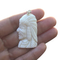 1pc Beautiful Indian Chief Hand Carved White Buffalo Bone Drop Pendant, Symbol of Strength Prosperity Pendant, with Sterling Silver Bail, 1.57 Inch, BP-63