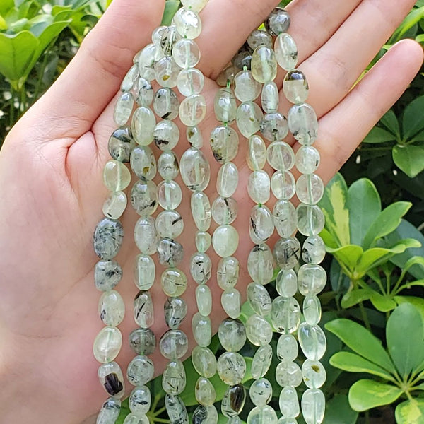 Natural Green Prehnite Crystal Gemstone Oval Tumbled Pebble Beads, Irregular, 7mm to 12mm, Hole ID 1mm, 15 Inch/1 Strand, GZ12-12