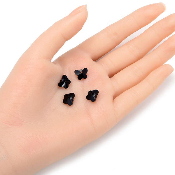 20pcs Creative Club Butterfly Jet Black Crystal Glass Pendant Drop Beads, Drilled Spacers, 22x13mm Large, Hole ID 1mm, CCM-23