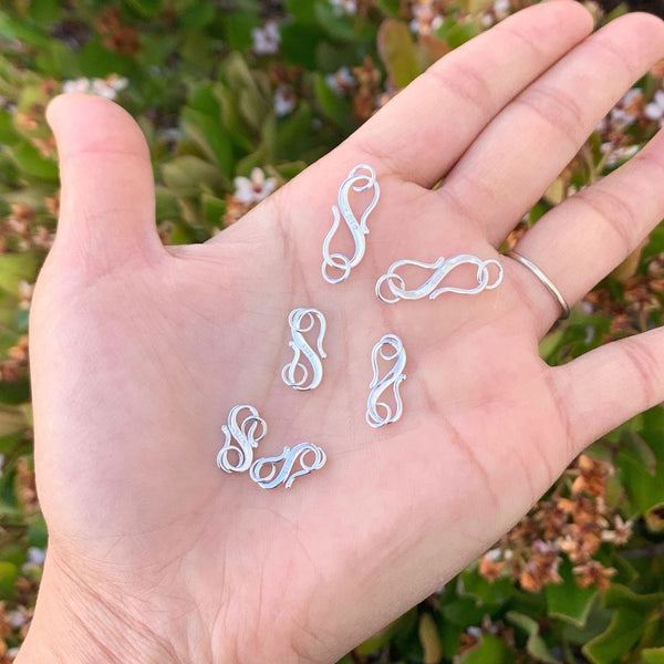 5pcs 925 Sterling Silver S Hook Clasps, with Closed Rings, Tarnish Resistant Rhodium Plated, Size Selections: 12.8mm/15.7mm/19.8mm