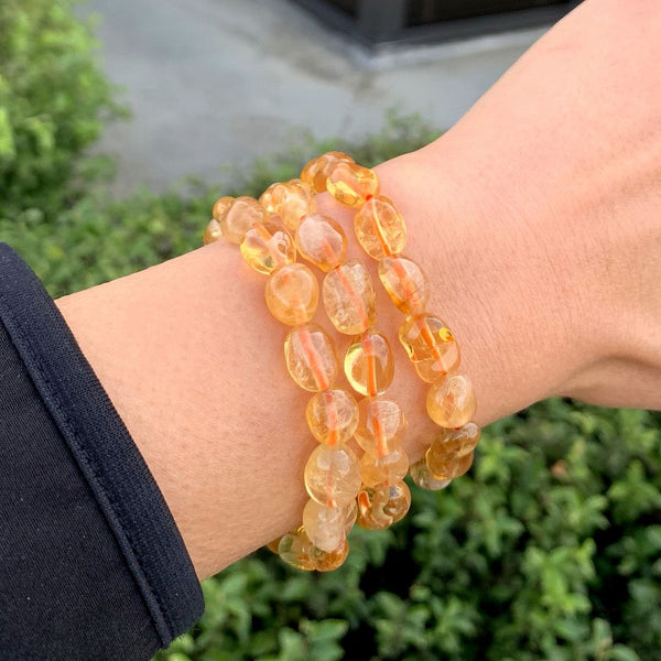 1 Strand Stretch Natural Yellow Citrine Free Form Gemstone Bracelet, 7-10mm Beads, Length Selections: 7 inch/7.5 inch