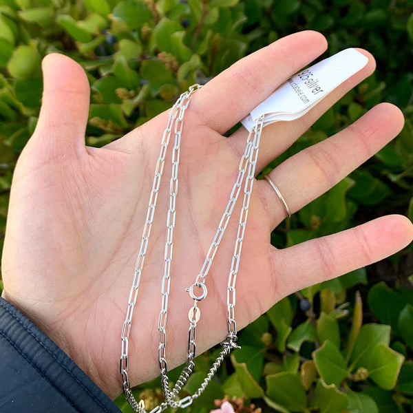 1pc 925 Sterling Silver Paperclip Cable Link Chain Necklace, Tarnish Resistant Rhodium Plated, 3mm, Thick Strong, Length Selections: 18/20/22/24/26 inch