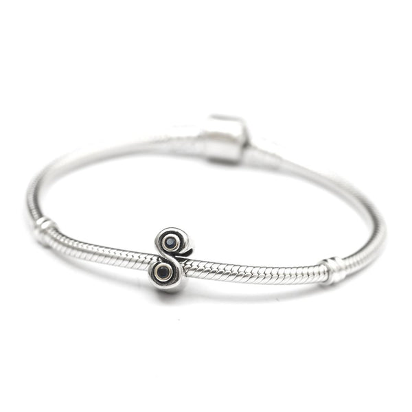 1pc Real 925 Sterling Silver Charm, September Birthstone Bead, Cubic Zirconia CZ Blue Sapphire Gemstone, Compatible with Pandora all Other Charm Bracelets, EC418