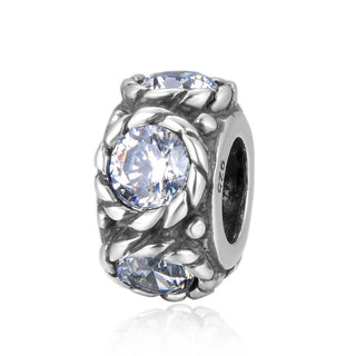 Real 925 Sterling Silver June Birthstone Flower Round Charm Bead, Cubic Zirconia CZ Gemstone,...