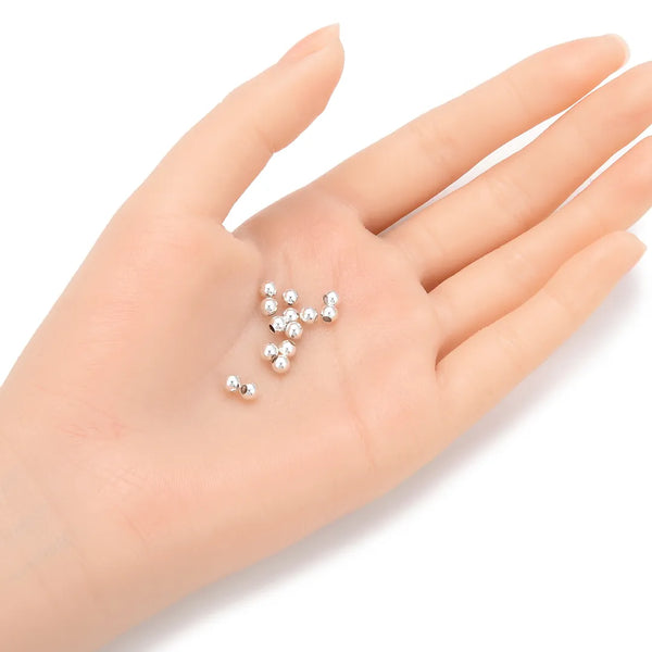 500pcs Small Tiny Round Beads, Sterling Silver Plated Brass, Size Selections: 3mm/4mm