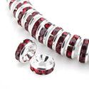 100pcs Grade A Rhinestone Rondelle Beads, Siam Red Rhinestone, Sterling Silver Plated Brass, Size Selections: 5mm/6mm/8mm/10mm/12mm