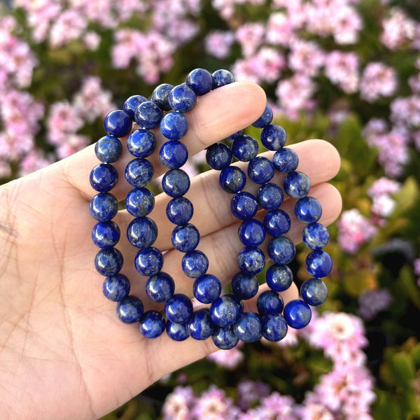 1 Strand Stretch Natural Blue Lapis Lazuli Beaded Gemstone Bracelet, 8mm Bead, Length Selections: 7 inch/7.5 inch/8 inch/8.5 inch