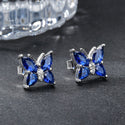 1 Pair 925 Sterling Silver September Birthstone Butterfly Stud Earrings, 10mm, Cubic Zirconia CZ Blue Sapphire Stone, SSE83-9