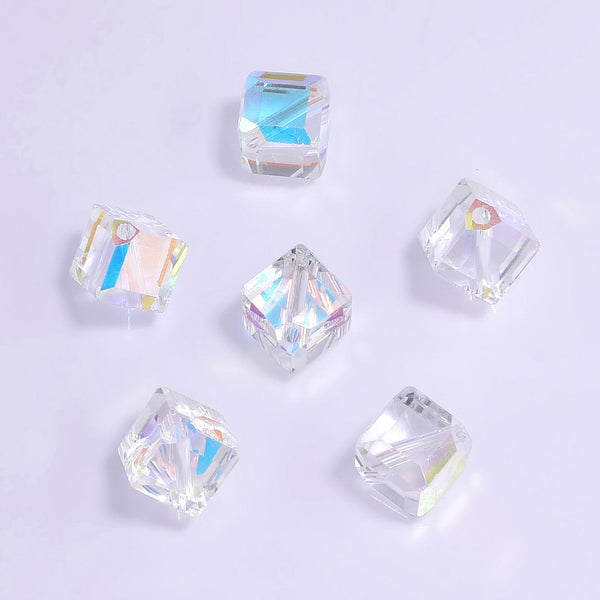 25pcs Adabele Austrian Faceted Diagonal Cube Crystal Beads #5600, Clear AB, 7mm, Hole ID 1.1mm, SSD-702
