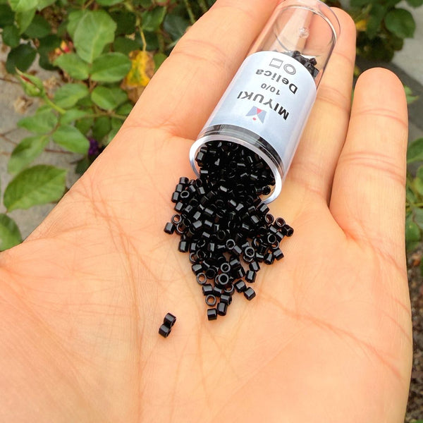 7.5g Miyuki Delica 10/0 Tube Seed Beads, Opaque Black DBM10