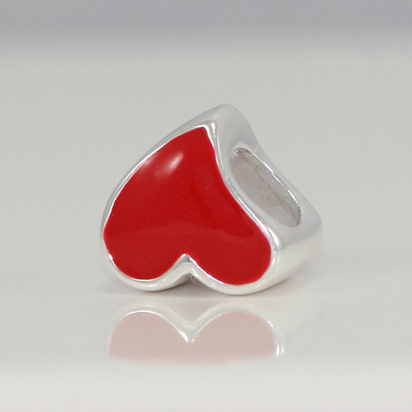1pc Real 925 Sterling Silver Red Enamel Love Heart Bead Charm, Compatible with Pandora All Other Charm Bracelet, EC4-B3