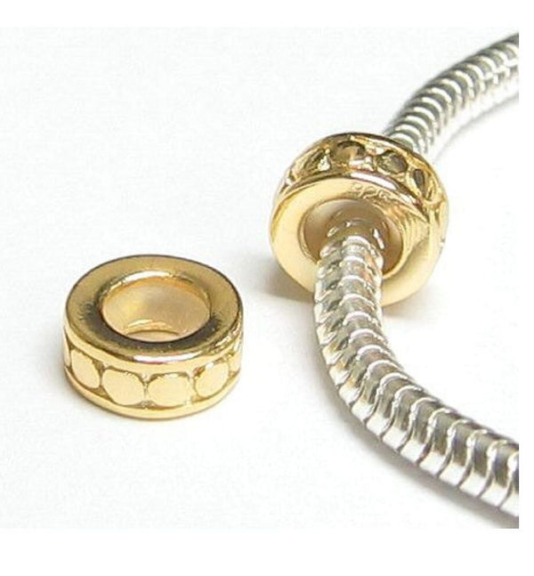 1pc Real Yellow Gold Plated Sterling Silver Rubber Charm Holder Bead Stopper, Compatible with Pandora All Other 3mm Charm Bracelet, EC423