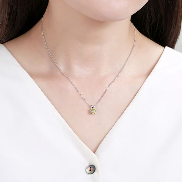 925 Sterling Silver August Birthstone Solitaire Necklace, 6mm/0.84 Carat Green Peridot Cubic Zirconia CZ, Length Selections: 16 inch/18 inch