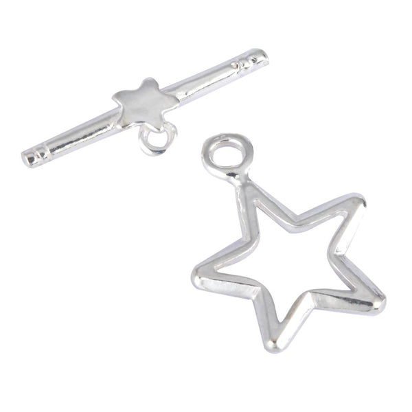 1 Set 925 Sterling Silver Star Toggle Clasp, T-Bar Jewelry Closure, 20mm, SS27