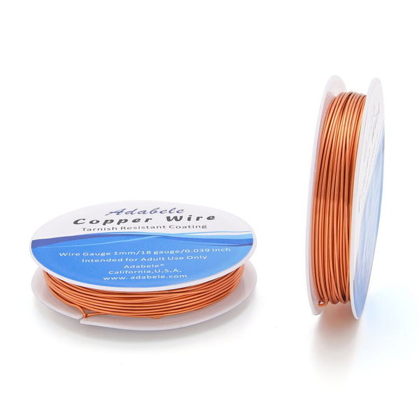 32 Feet Premium Tarnish Resistant Round Jewelry Raw Copper Wire, 1mm/18 Gauge, BF287-10