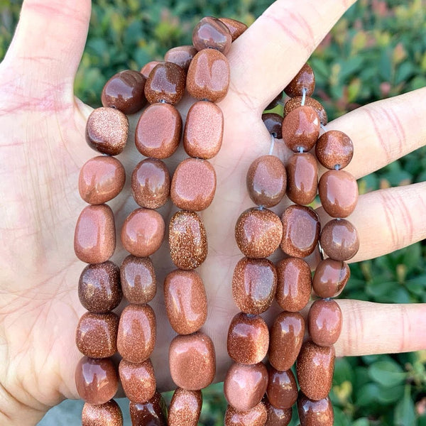 Gold Goldstone Imitation Sandstone Gemstone Tumbled Nugget Beads, Irregular, 10mm-13mm, Hole ID 1mm, 1 Strand/15 Inch, GZ4-8